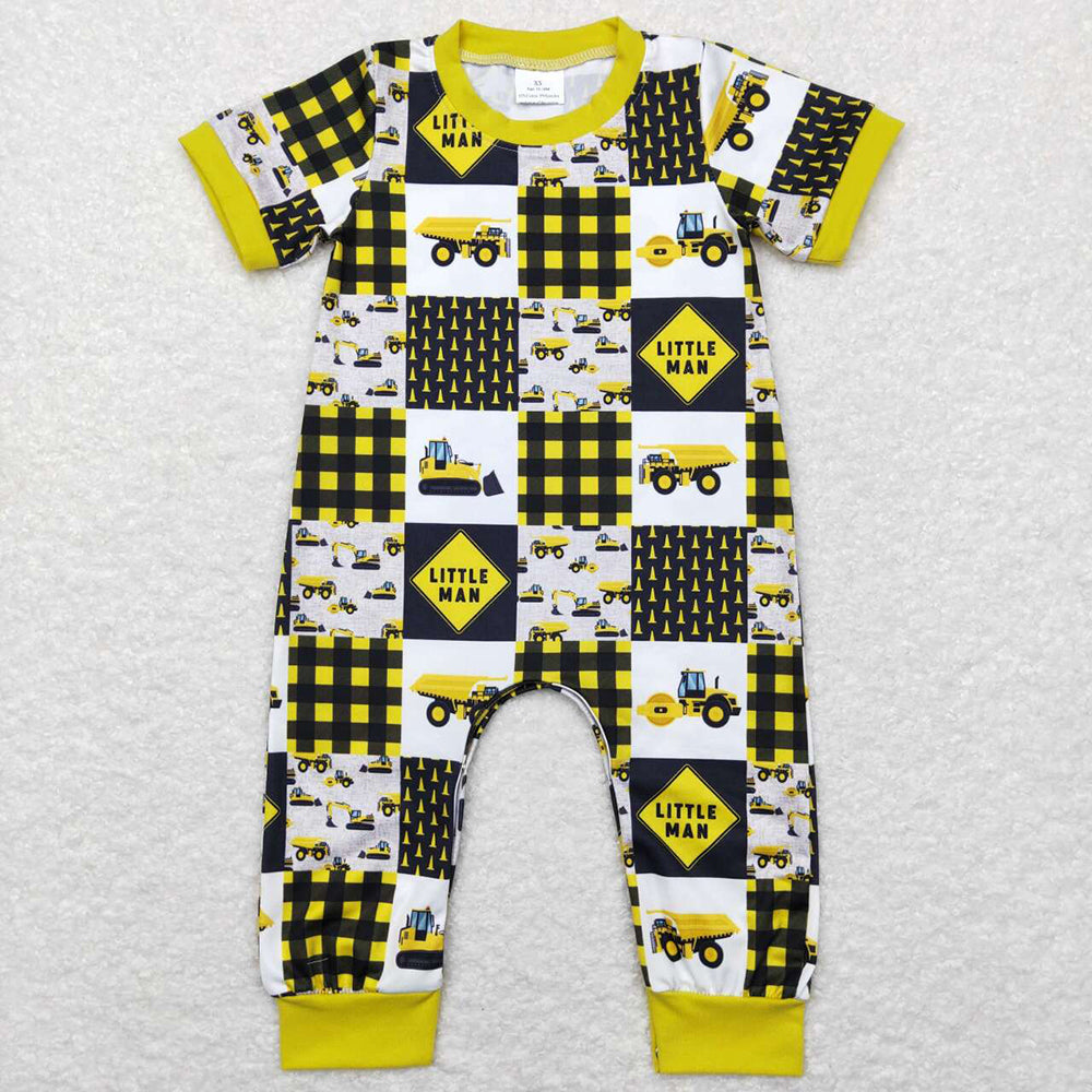 Baby Infant Boys Little Man Construction Short Sleeve Rompers