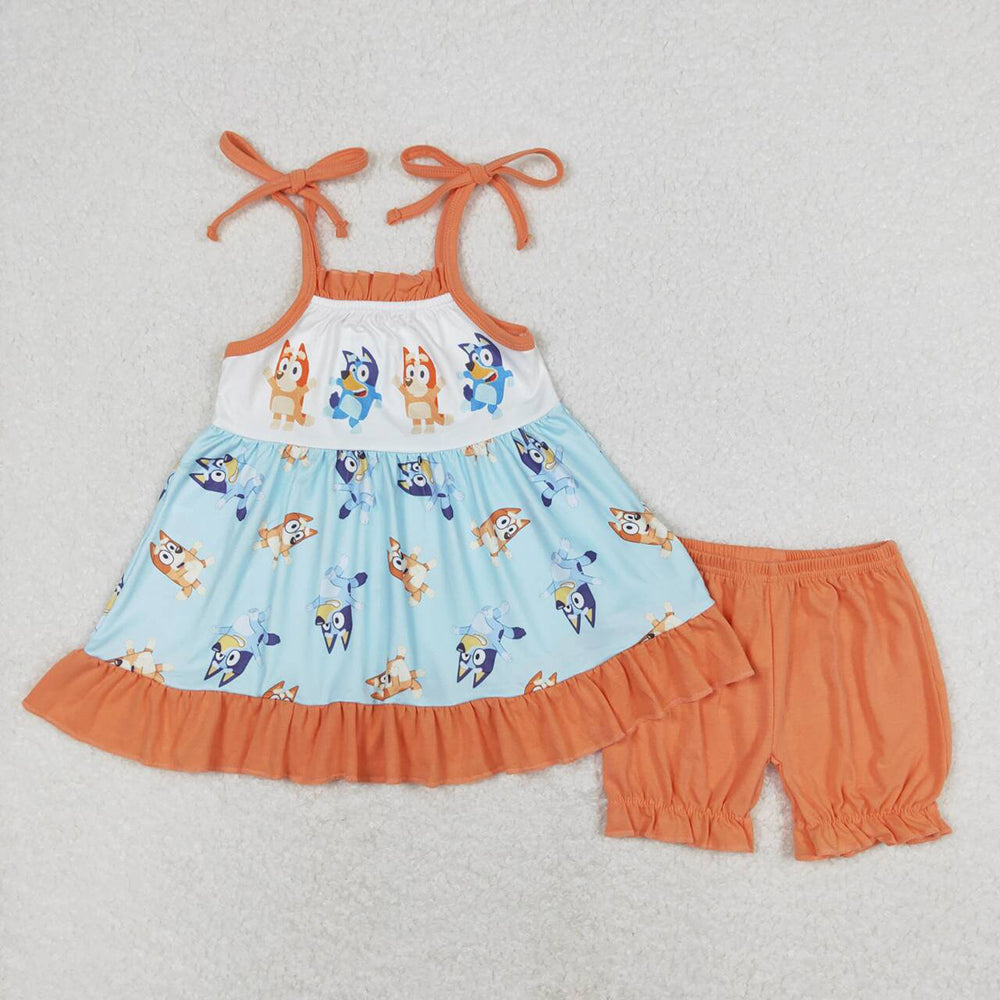 Baby Girls Dogs Straps Tunic Summer Shorts Outfits Clothes Sets