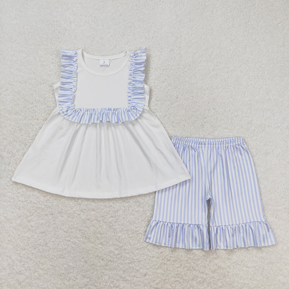 Baby Girls Toddler White Bib Tunic Top Ruffle Shorts Clothes Sets