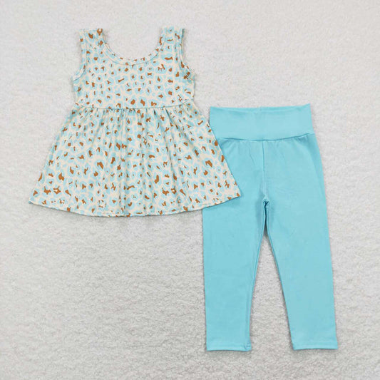 Baby Girls Leopard Sleeveless Green Top Legging Pants Clothes Sets