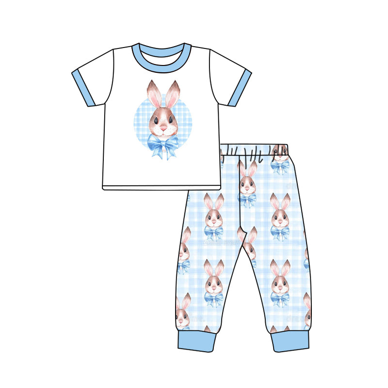 Baby Boys Easter Bunny Blue Bow Shirt Pants Pajamas Clothes Sets preorder(moq 5)