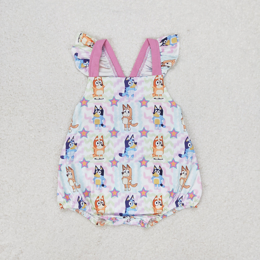 Baby Infant Girls Dogs Pink Colorful Ruffle Rompers
