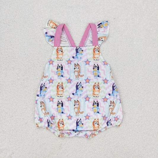 Baby Infant Girls Dogs Pink Colorful Ruffle Rompers