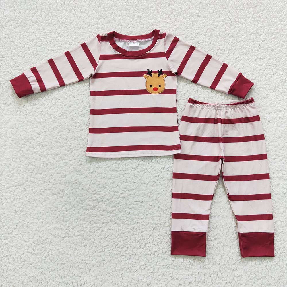 Baby Kids Reindeer Stripe Pants Pajamas Clothes Sets