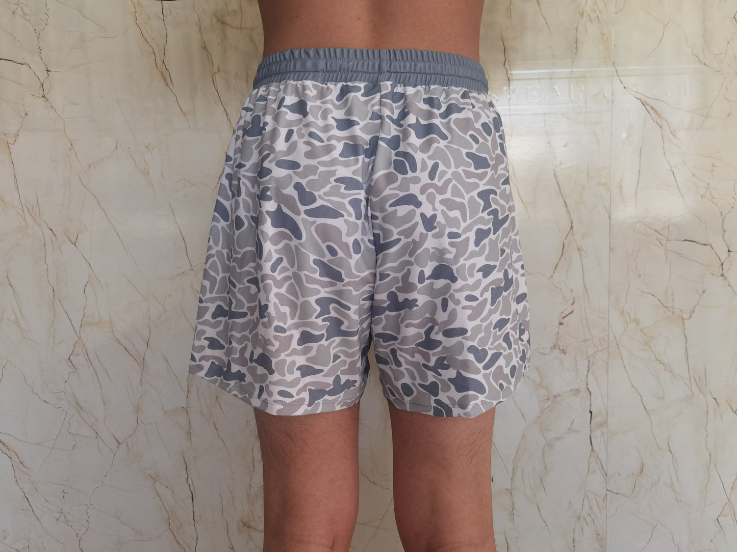 Adult Man Grey Small Camo Bottom Trunk Drawstrings Shorts Swimwear