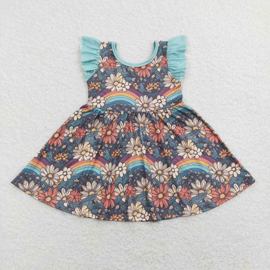 Baby Girls Groovy Rainbow Flowers Knee Length Dresses