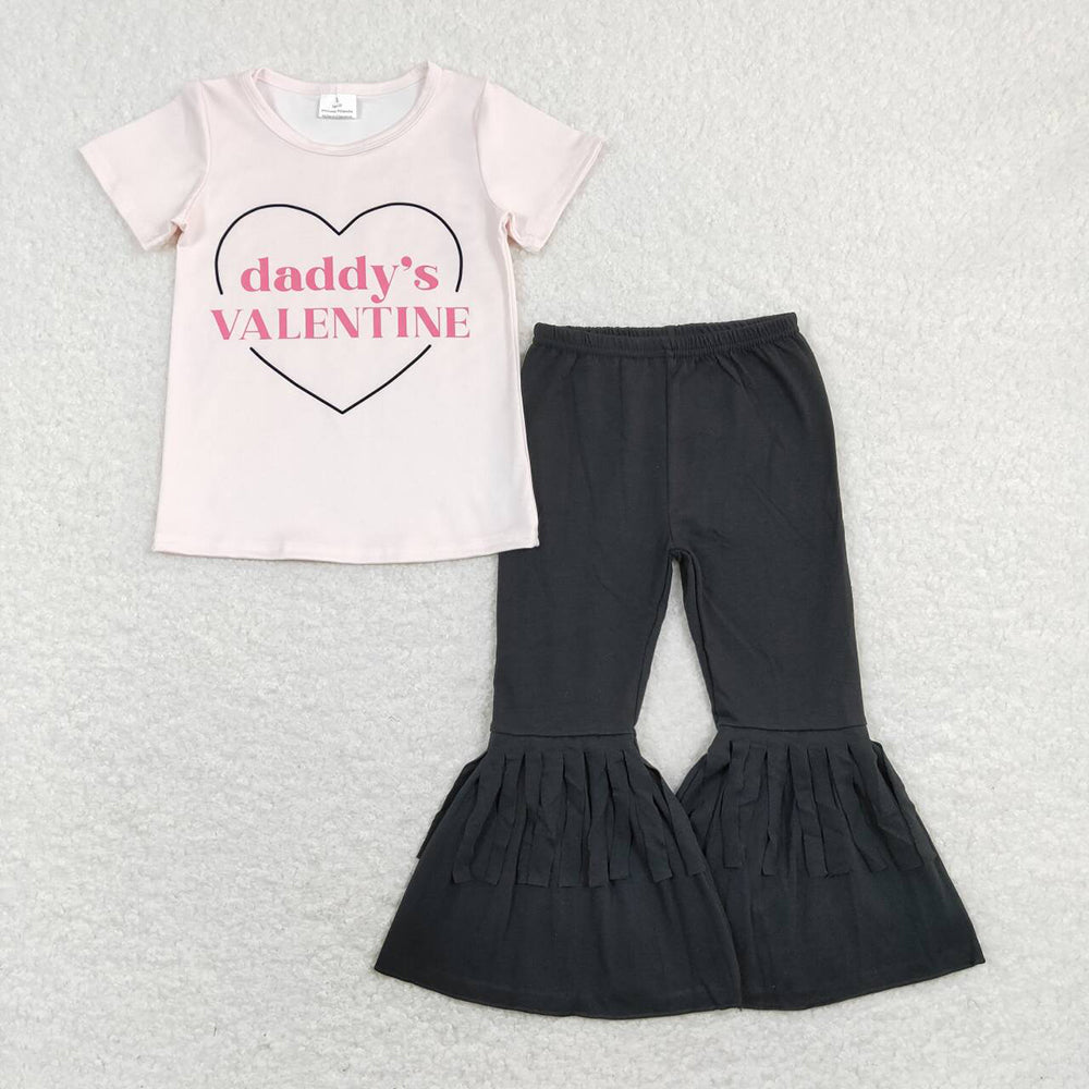 Baby Girls Daddy's Valentine Shirt Top Tassel Bell Pants Clothes Sets