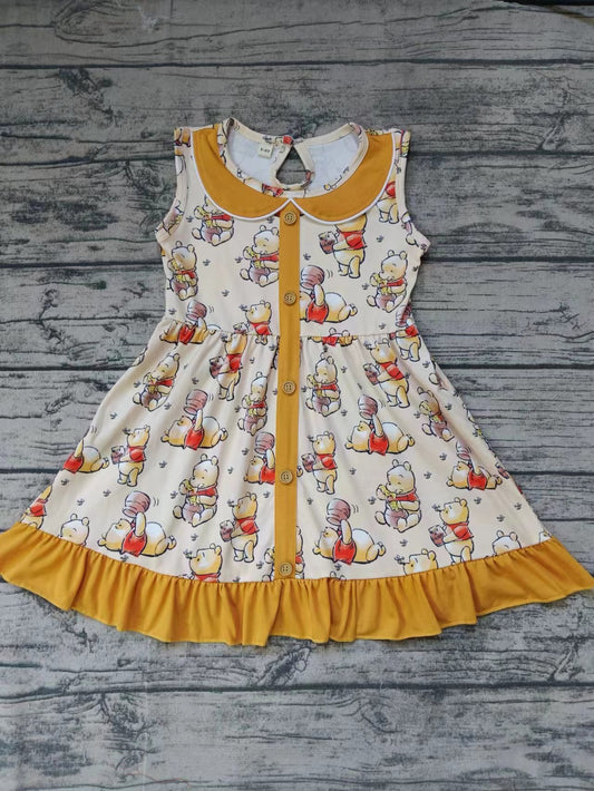 Baby Girls Cartoon Bears Ruffle Knee Length Dresses Preorder(moq 5)