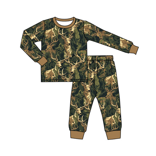 Baby Boys Hunting Deer Forest Camo Pajamas Clothing Sets preorder(moq 5)