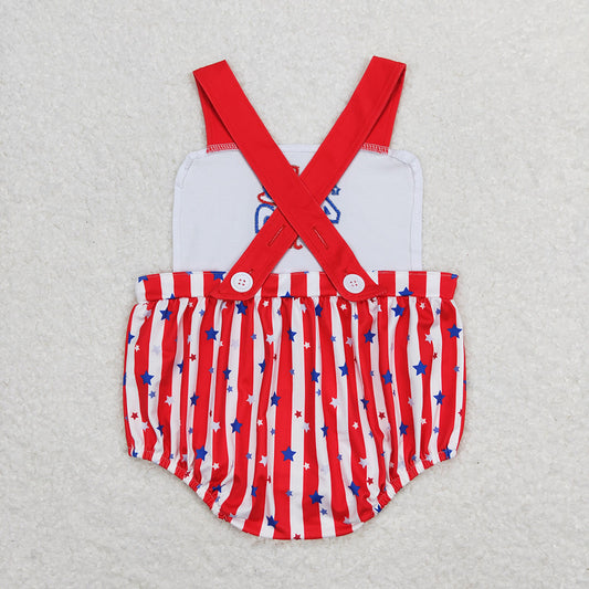 Baby Infant Boys Stars 4th Of July Straps Stripes Rompers