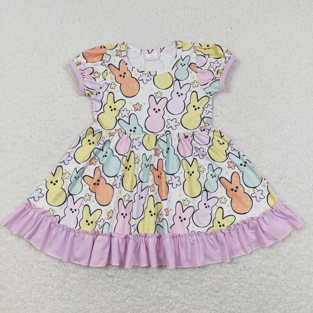 Baby Girls Lavender Ruffle Colorful Easter Rabbits Twirl Dresses