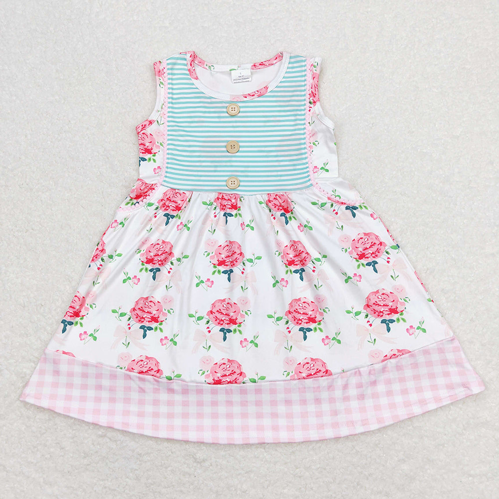 Baby Girls Sleeveless Pink Floral Ruffle Knee Length Dresses