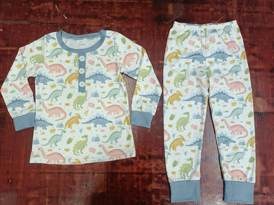 Baby Boys Dinosaurs Blue Shirt Top Pants Pajamas Clothes Sets preorder(moq 5)