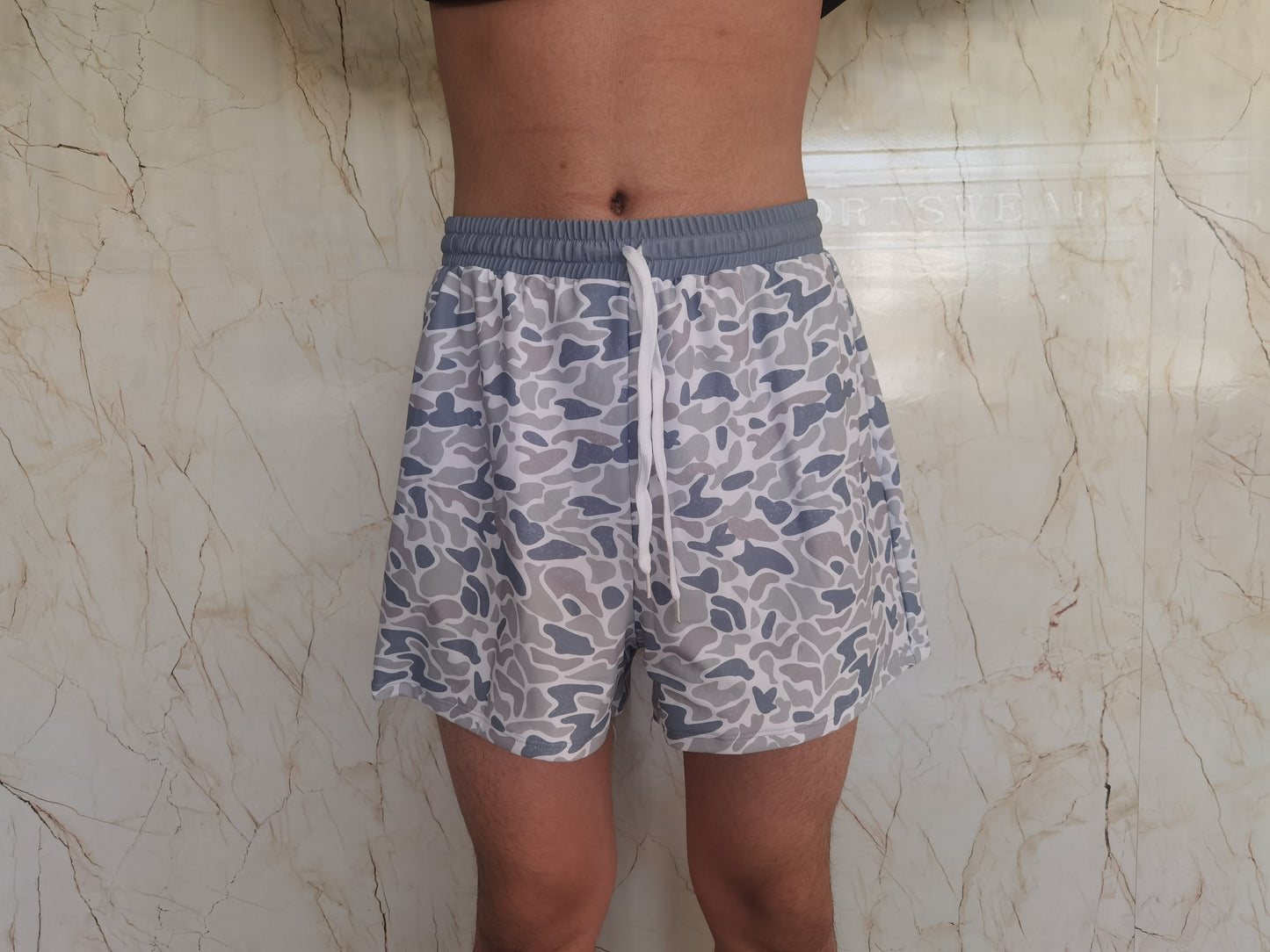 Adult Man Grey Small Camo Bottom Trunk Drawstrings Shorts Swimwear