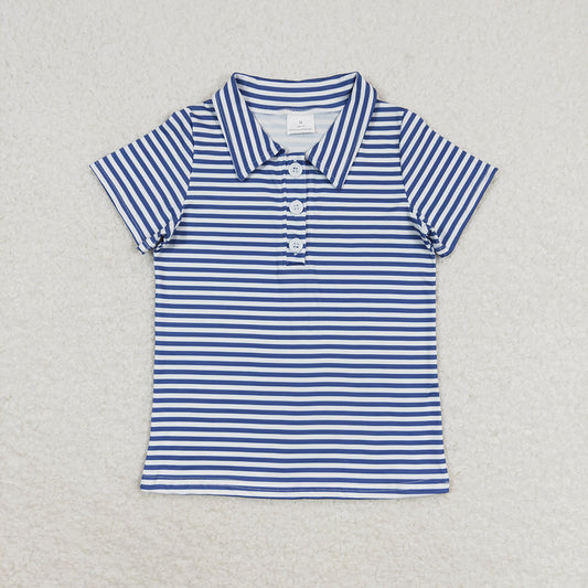 Baby Boys Blue Stripes Short Sleeve Buttons Tee Shirts Tops