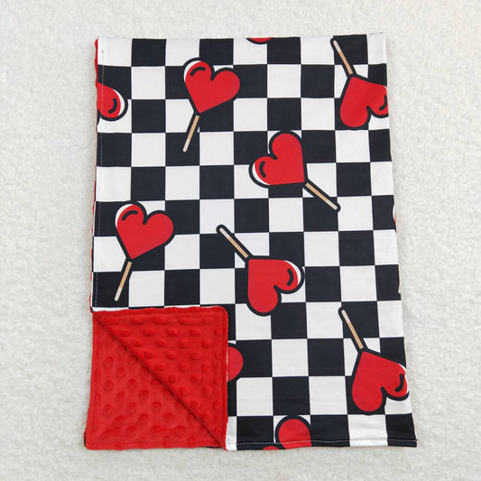 Baby Kids Black Checkered Hearts Minky Blankets
