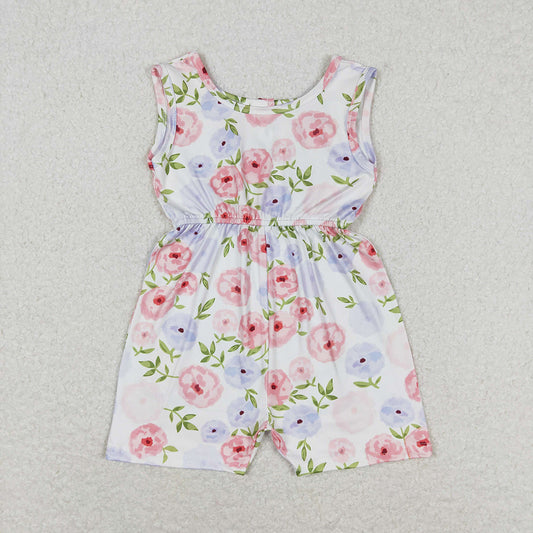 Baby Girls Pink Flowers Sleeveless Shorts Jumpsuits