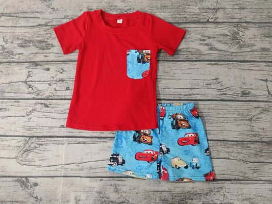 Baby Boys Red Shirt Red Cars Shorts Clothes Sets Preorder(moq 5)