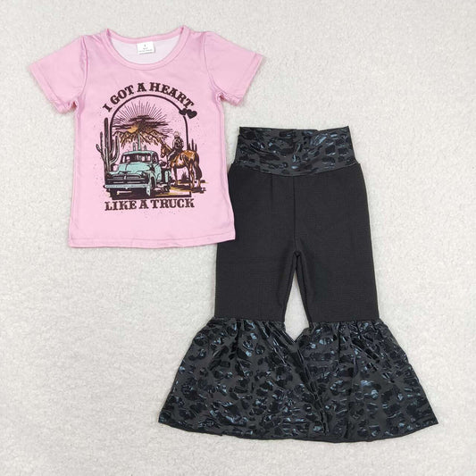 Baby Girls Valentines Truck Top Leopard Bell Bottom Pants Clothes Sets