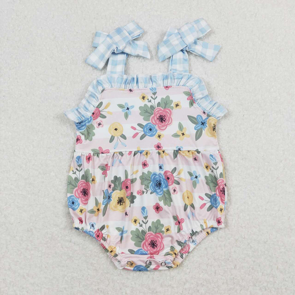 Baby Infant Girls Pink Stripes Flowers Straps Rompers