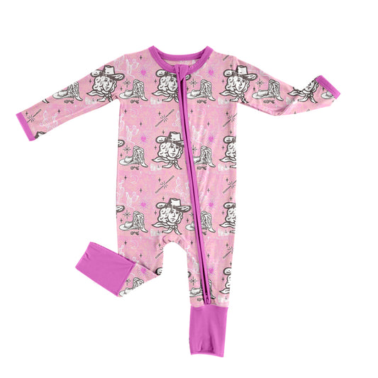 Baby Girls Pink Cowgirls Western Zip Sleepers Rompers preorder(moq 5)