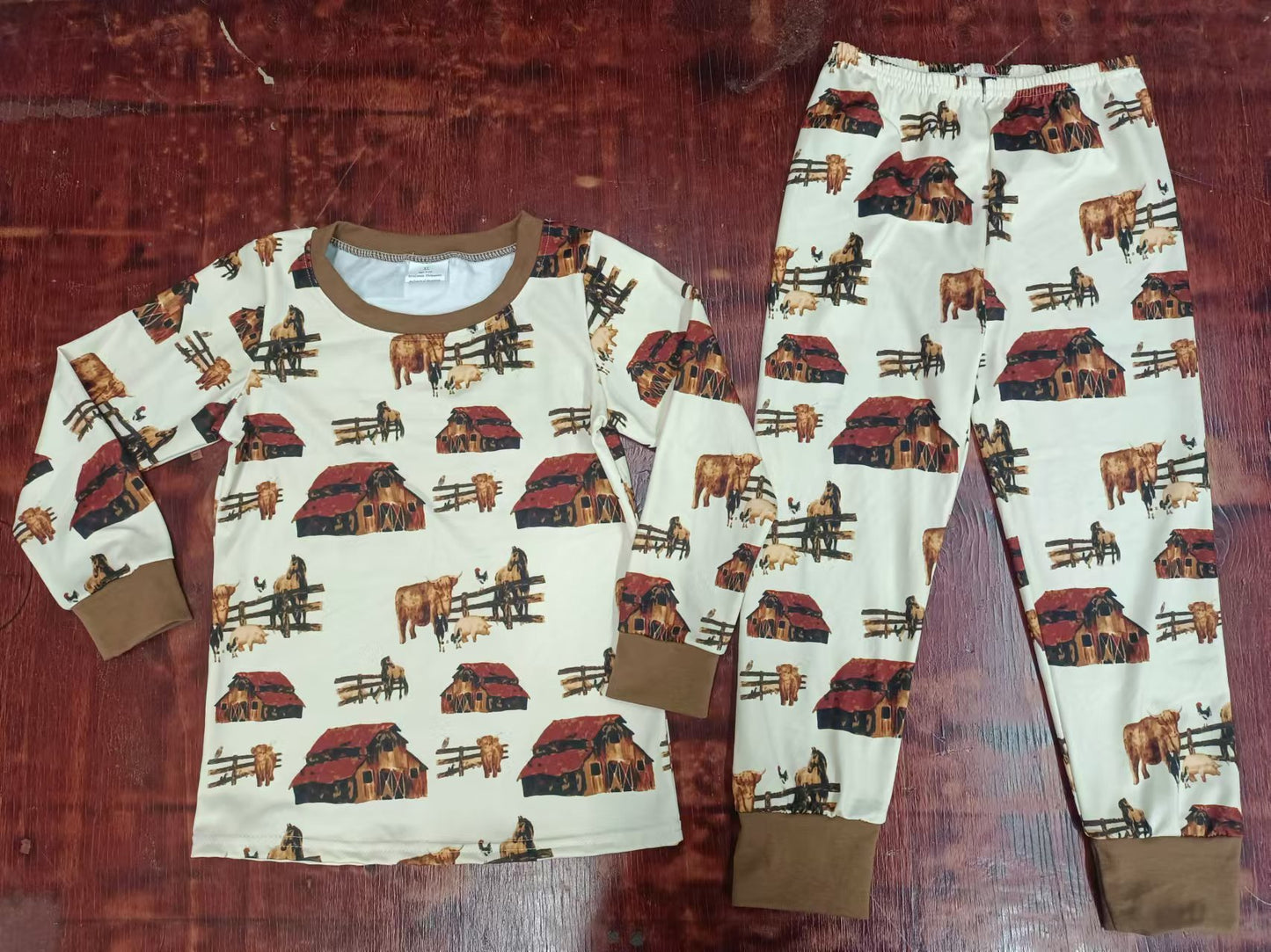 Baby Boys Farm Horse Shirt Top Pants Pajamas Clothes Sets preorder(moq 5)