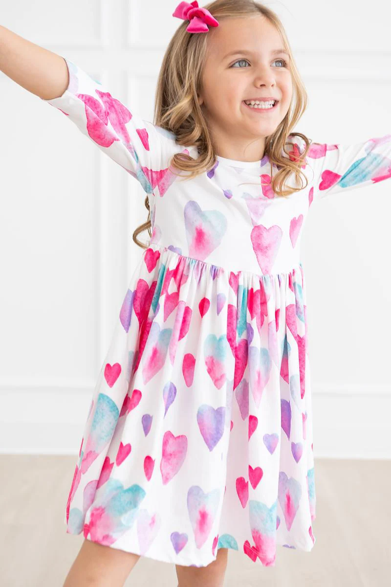 Baby Girls Valentines Heart Pink Long Sleeve Knee Length Dresses preorder(moq 5)