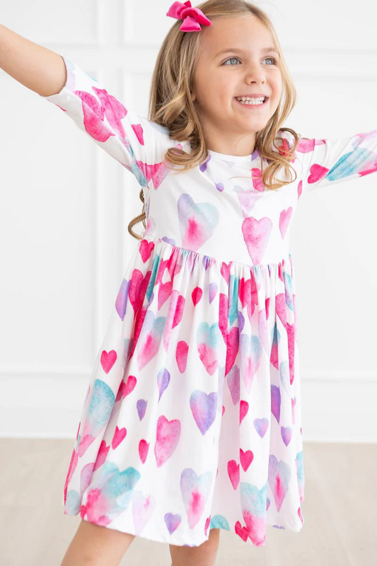 Baby Girls Valentines Heart Pink Long Sleeve Knee Length Dresses preorder(moq 5)