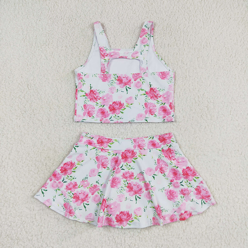 Baby Girls Summer Pink Flowers Top Skirts Active Wear Clothes Sets