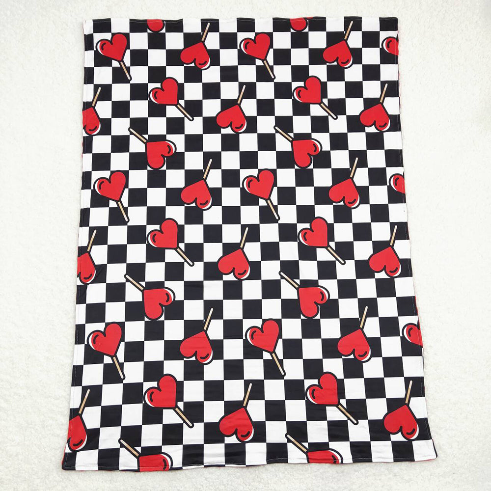 Baby Kids Black Checkered Hearts Minky Blankets