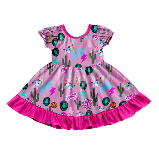 Baby Girls Western Dog Cactus Knee Length Dresses preorder(moq 5)