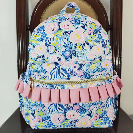 Baby Kids Girls Blue Purple Flowers Backpack Back Bags