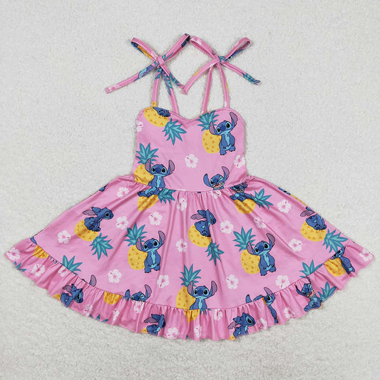 Baby Girls Strapes Pineapple Mouse Ruffle Knee Length Dresses