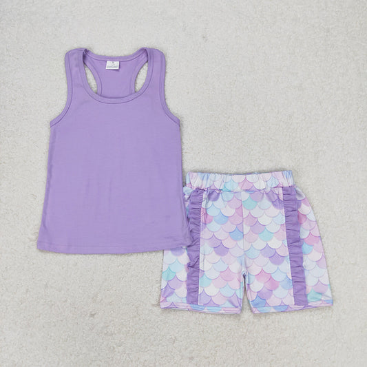 Baby Girls Purple Vest Bows Top Ruffle Floral Shorts Clothes Sets