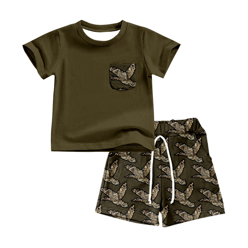 Baby Boys Dark Green Pocket Shirt Camo Ducks Shorts Clothes Sets preorder(moq 5)