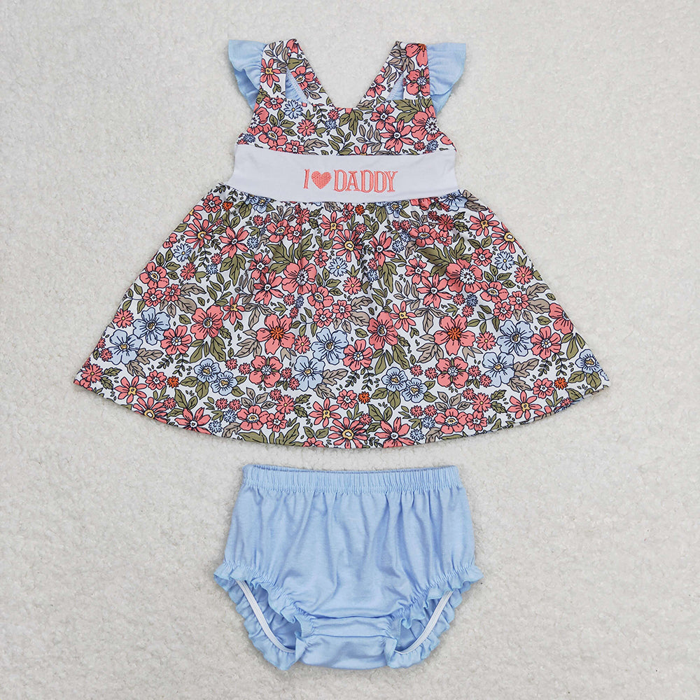 Baby Girls I Love Daddy Floral Straps Top Bummies Clothes Sets