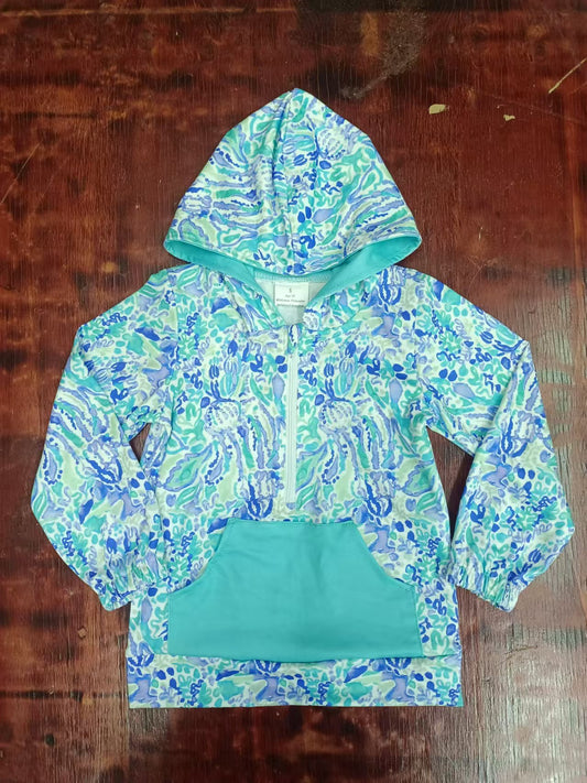 Baby Girls Green Flowers Pockets Hooded Zip Tops preorder(MOQ 5)