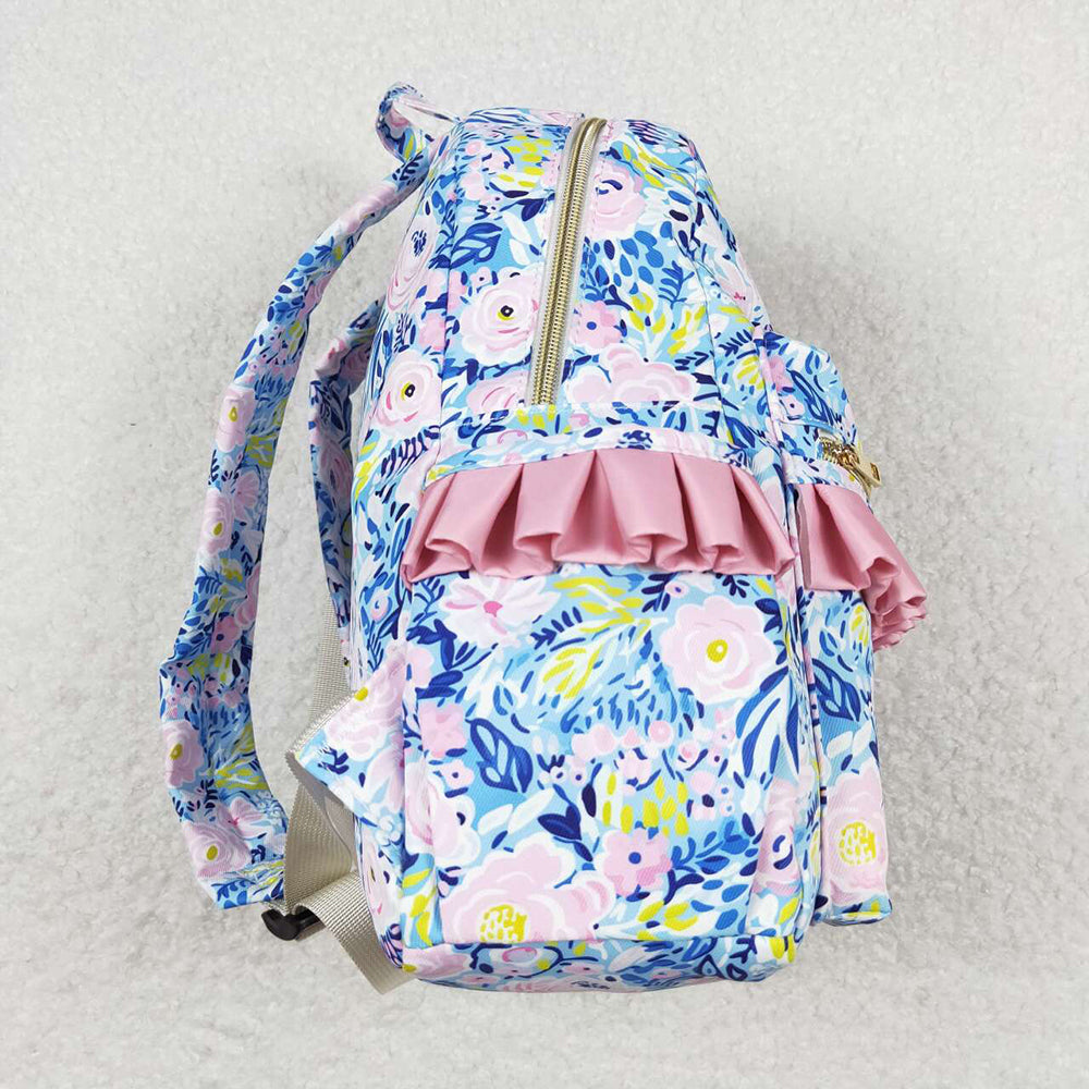 Baby Kids Girls Blue Purple Flowers Backpack Back Bags