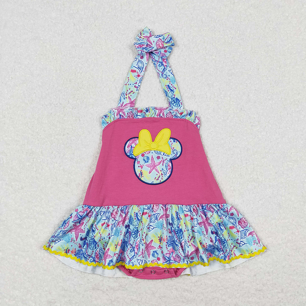 Baby Girls Pink Cartoon Halter Summer Rompers