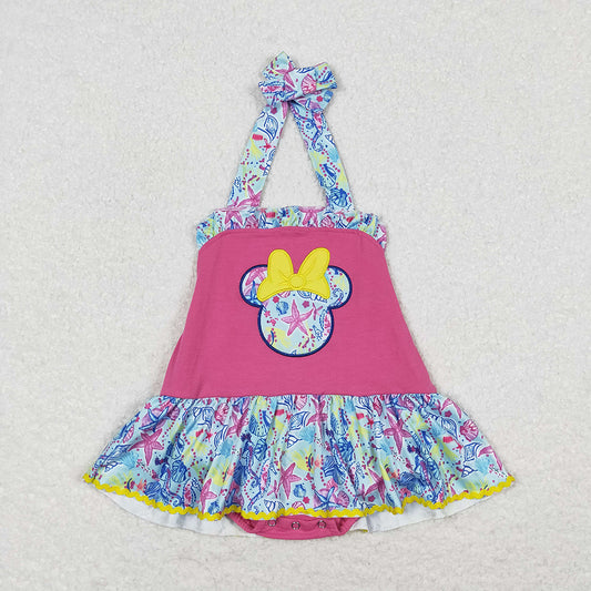 Baby Girls Pink Cartoon Halter Summer Rompers