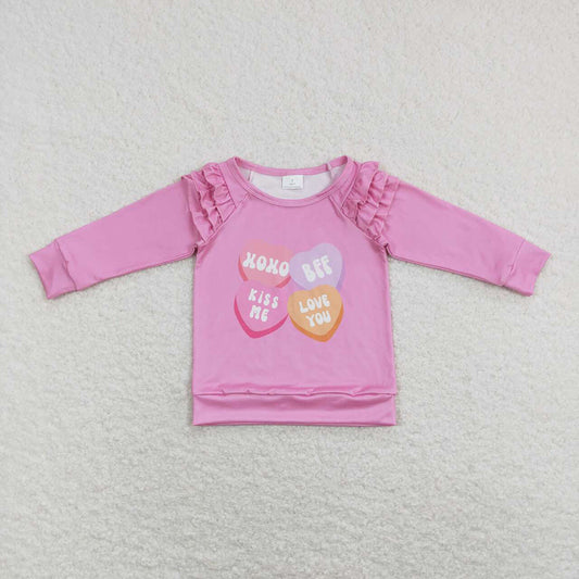 Baby Girls Valentines XOXO Pink Ruffle Long Sleeve Tee Shirts Tops