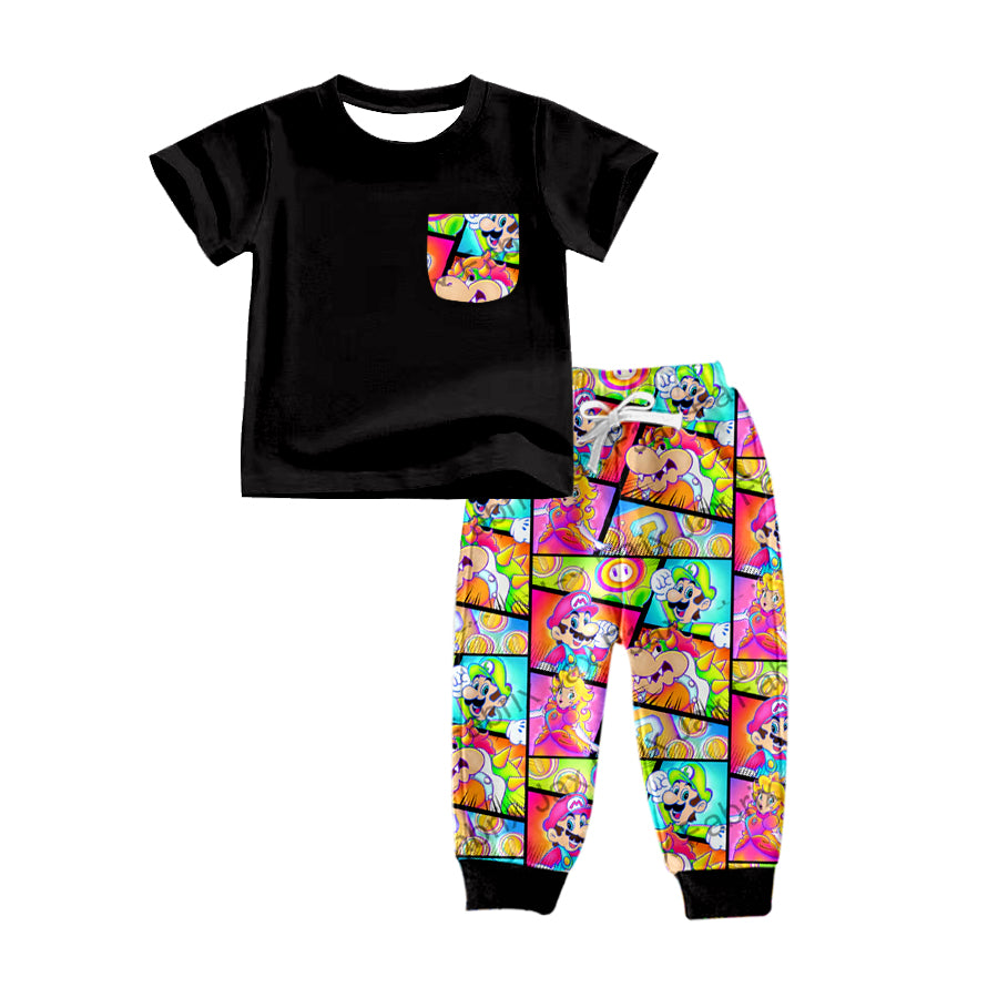 Baby Boys Black Pocket Shirt Game Pants Clothes Sets preorder(moq 5)