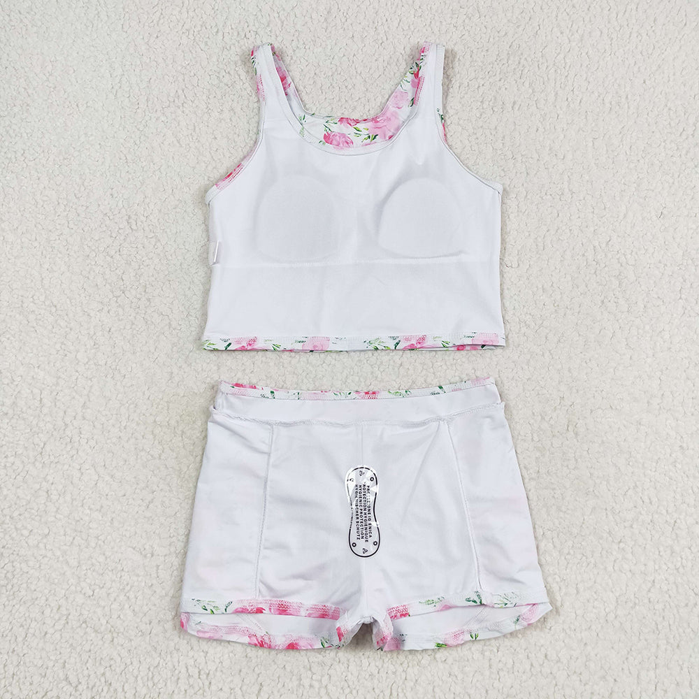 Baby Girls Summer Pink Flowers Top Skirts Active Wear Clothes Sets