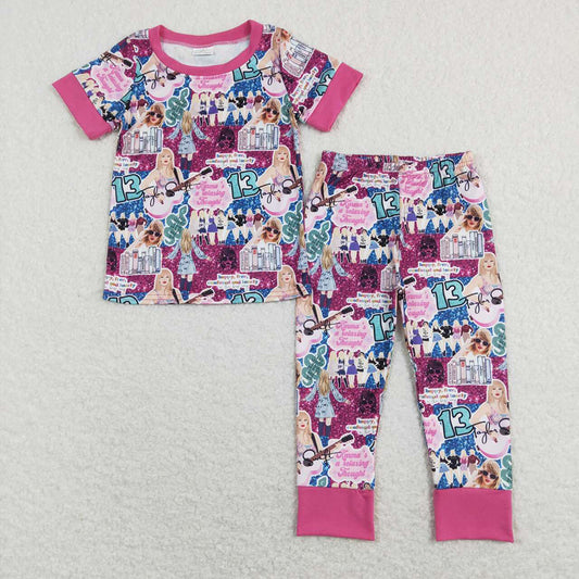 Baby Girls Singer Pink Short Sleeve Top Pants Pajamas Clothes Sets