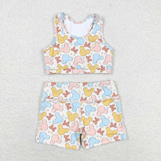 Baby Girls Cartoon Mouse Bows Crop Tops Shorts Clothes Sets