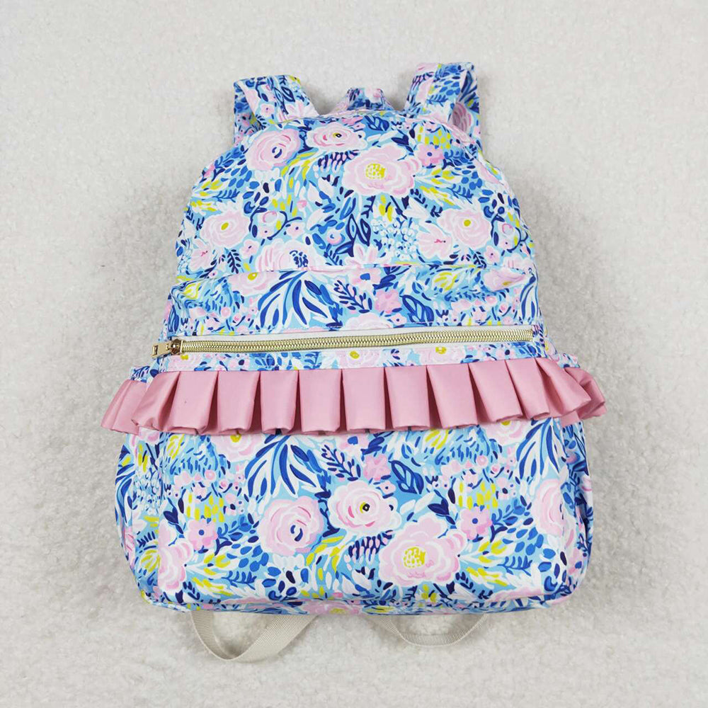 Baby Kids Girls Blue Purple Flowers Backpack Back Bags