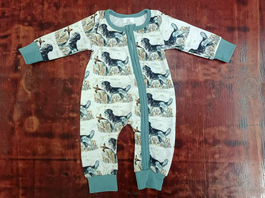 Infant Baby Toddler Boys Dog Duck Hunting Zip Rompers preorder(moq 5)