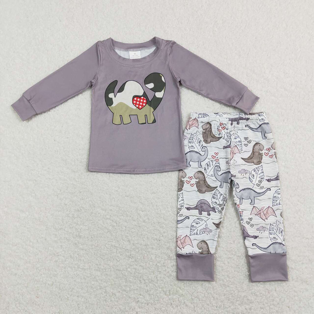 Baby Boys Valentines Dinosaur Grey Tee Shirt Top Pants Clothes Sets