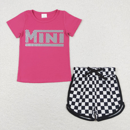 Baby Girls Mini Pink Shirt Black Checkered Shorts Clothes Sets