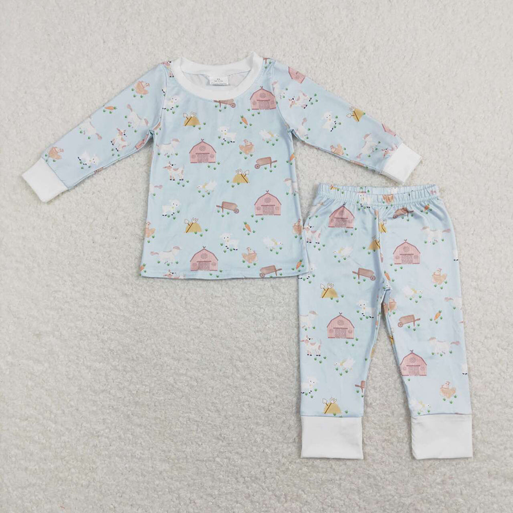 Baby Boys Animals Blue Farms Long Sleeve Shirts Pants Pajamas Clothes Sets